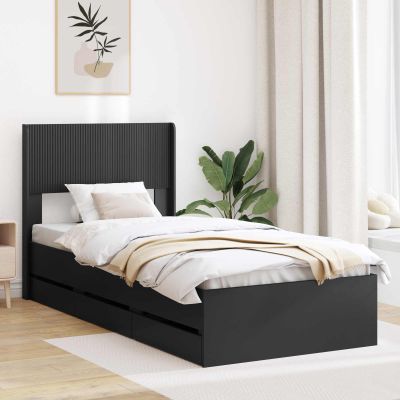 vidaXL Posteľový rám s úložným priestorom a čelom Čierna 75 x 190 cm