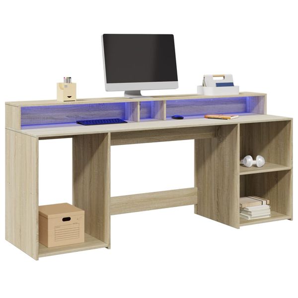 vidaXL Stôl s LED svetlami dub sonoma 200x55x91 cm kompozitné drevo