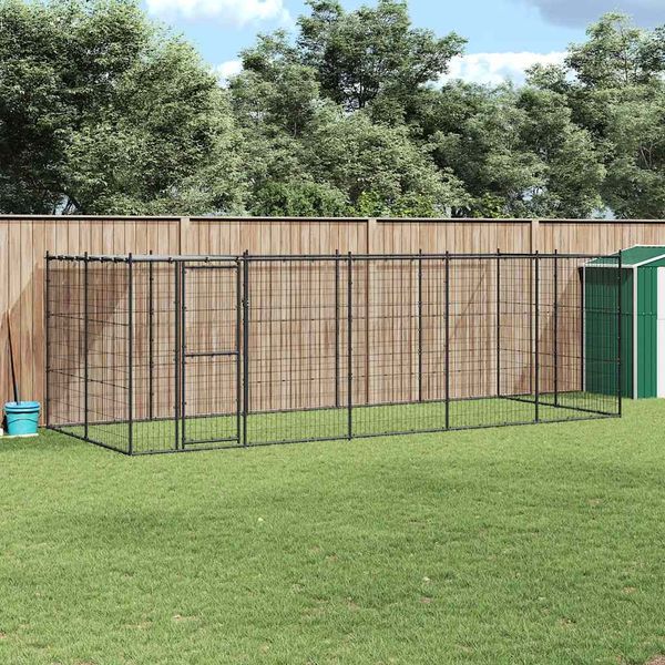 vidaXL Vonkajšia voliéra pre psy so strechou oceľová 12,1 m²