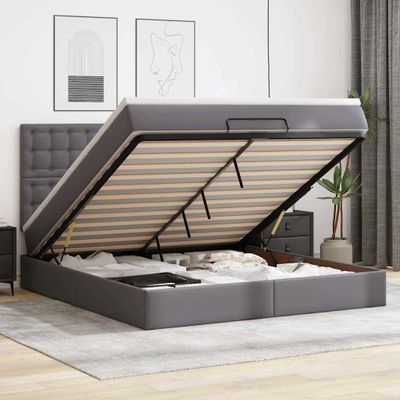 vidaXL Osmanský rám postele s matracom sivá 180x200 cm umelá koža