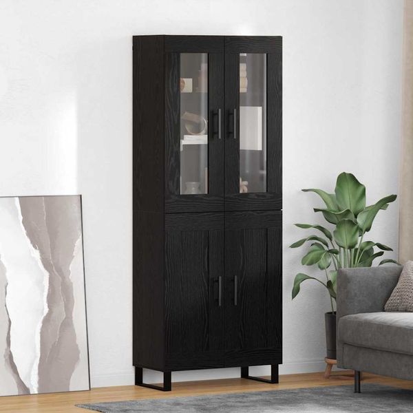 vidaXL Highboard 2 pcs Čierny dub Drevovláknitá doska a sklo