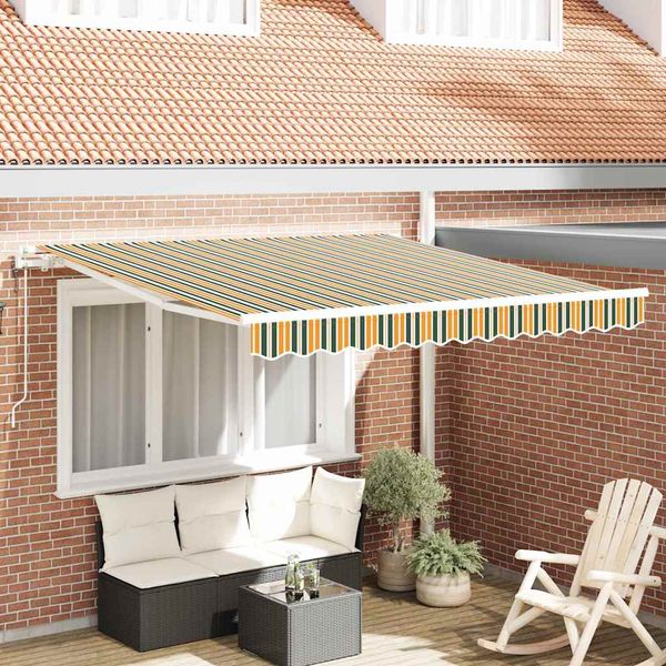 vidaXL Sklopná markíza Zelená a žltá 300 x 250 cm Tkanina a hliník