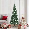 vidaXL Rohový umelý vianočný strom s 300 LED-i Zelená 180 cm PVC a kov