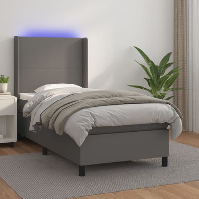vidaXL Boxspring posteľ s matracom a LED sivá 80x200 cm umelá koža