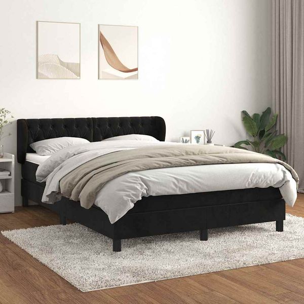vidaXL Posteľný rám boxspring s matracom čierny 140x200 cm zamat