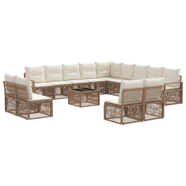 vidaXL Súprava záhradných pohoviek 14 pcs Béžová polyratan