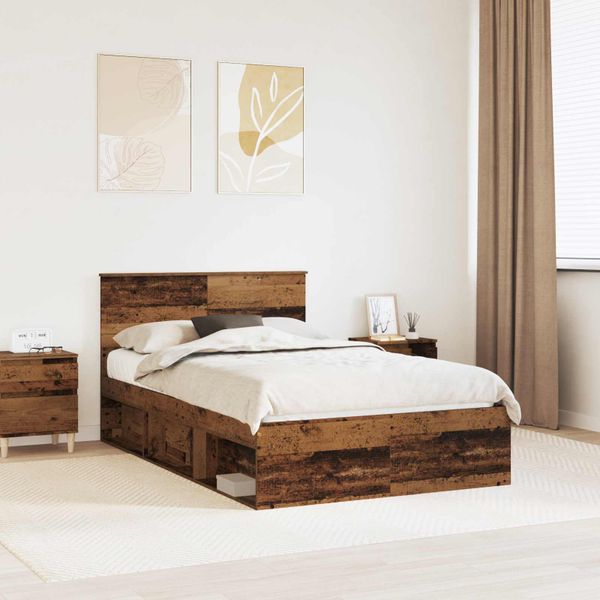 vidaXL Rám postele Staré drevo 135 x 190 cm Kompozitné drevo