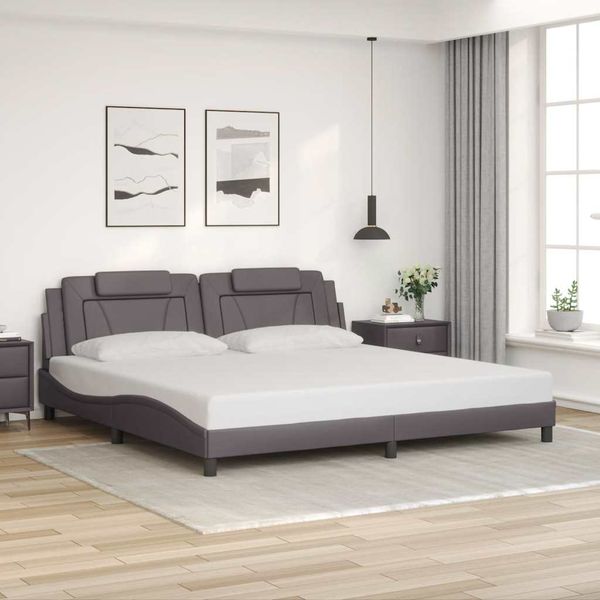 vidaXL Rám postele Viana bez matraca sivý 200x200 cm umelá koža