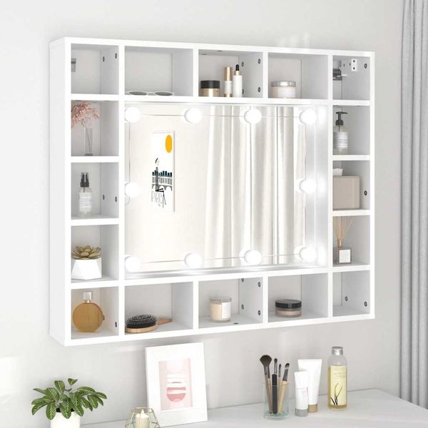 vidaXL Zrkadlová skrinka s LED biela 91x15x76,5 cm