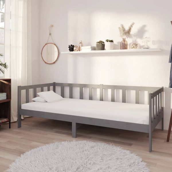 vidaXL Denná posteľ s matracom 90x200 cm, sivá, borovicový masív