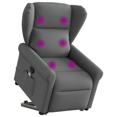 vidaXL Zdvíhacie a sklápacie masážne kreslo tmavosivé látka