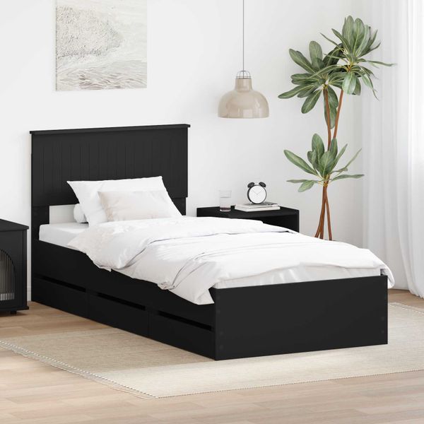 vidaXL Rám postele so zásuvkou Čierna 90 x 200 cm Inžinierske drevo