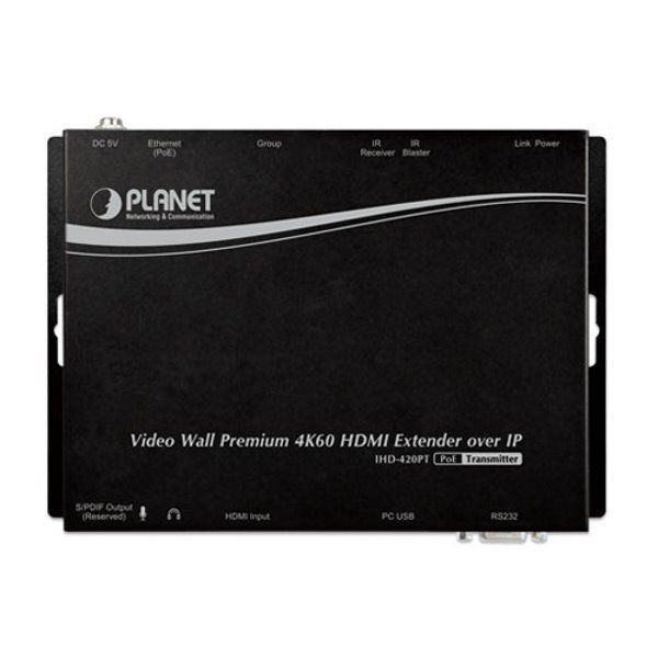 Planet IHD-420PT, HDMI a USB video transmitter/ video wall, 4K/60, vysielač, multicast, IR, RS-232, napájanie PoE Extender, vysielač, HDMI, Cat5e/Cat6, 4K UHD, 60fps, 100m, multicast, IR, RS-232, HDMI, USB, napájanie PoE