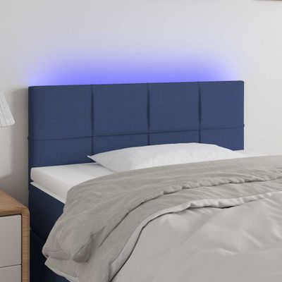 vidaXL Čelo postele s LED modré 90x5x78/88 cm látka
