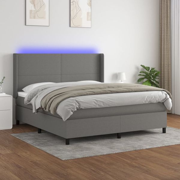 vidaXL Posteľ boxsping s matracom a LED tmavosivá 160x200 cm látka