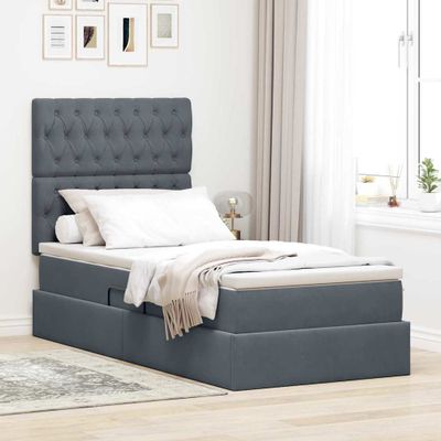 vidaXL Postel s úložným prostorem a matrací Tmavo šedá 90 x 190 cm