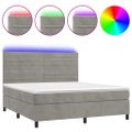 vidaXL Posteľ boxsping s matracom a LED bledosivá 180x200 cm zamat