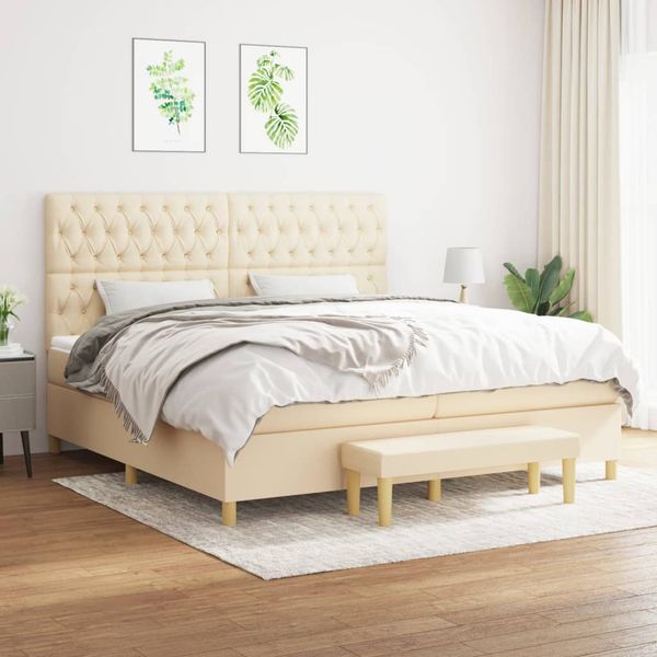vidaXL Boxspring posteľ s matracom krémová 200x200 cm látka