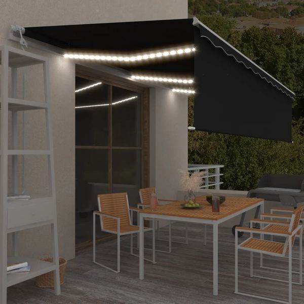 vidaXL Automatická markíza tienidlo&LED&senzor vetra 6x3 m antracitová