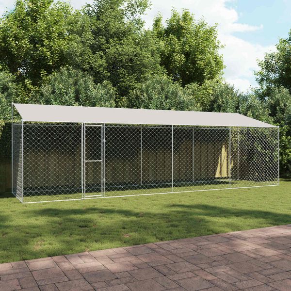 vidaXL Klietka pre psa s strechou Strieborná 800 x 200 x 256 cm