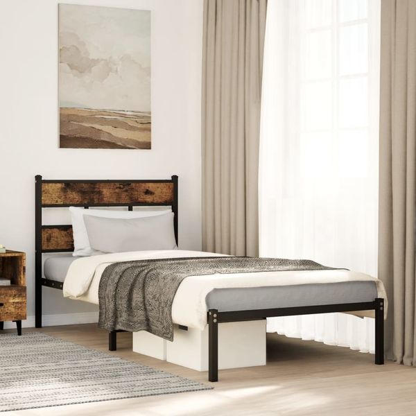 vidaXL Kovový posteľný rám bez matraca dymový dub 107x203 cm