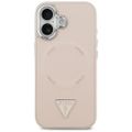 Puzdro Guess Case Magsafe PU Leather Case s trojuholníkovým logom a strieborným kovovým rámom fotoaparátu pre iPhone 17 ružové