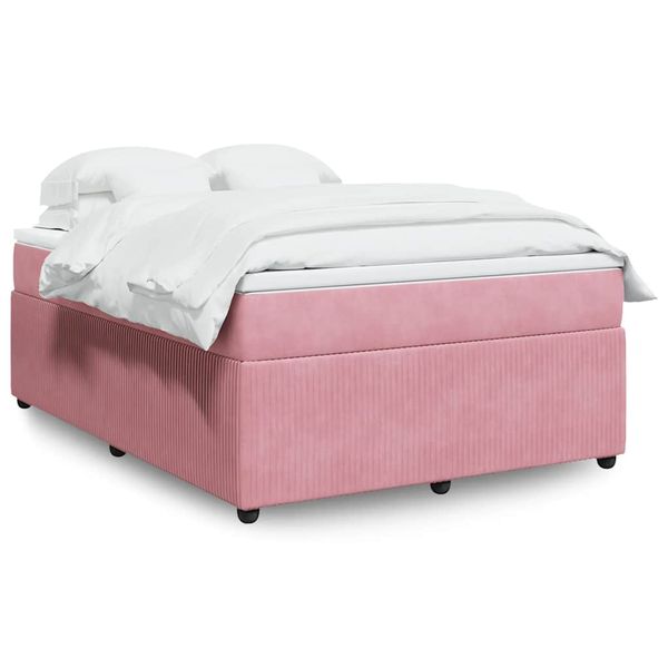 vidaXL Posteľný rám boxsping s matracom ružový 140x190 cm zamat