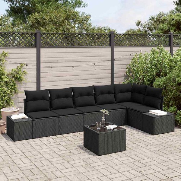 vidaXL Súprava záhradných pohoviek s vankúšom 7 pcs Čierna polyratan