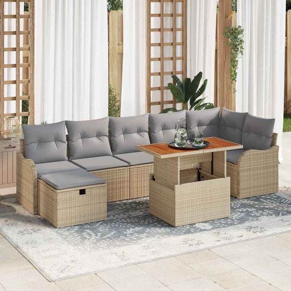 vidaXL Súprava záhradných pohoviek s vankúšom 8 pcs Béžová polyratan