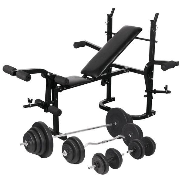 vidaXL Posilňovacia lavica so stojanom na závažia a sadou činiek 120 kg