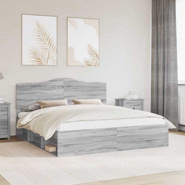 vidaXL Rám postele Sivý Sonoma 200 x 200 cm Masívne borovicové drevo