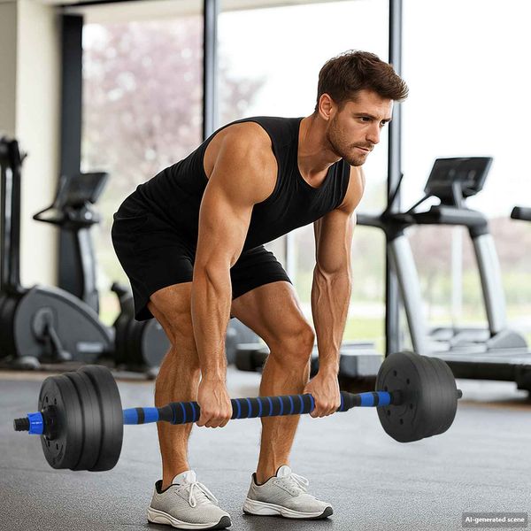 vidaXL 2-v-1 činkový set 30kg Čierna a modrá Cement a železní piesok