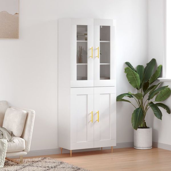 vidaXL Vysoká skrinka lesklá biela 69,5x34x180 cm spracované drevo
