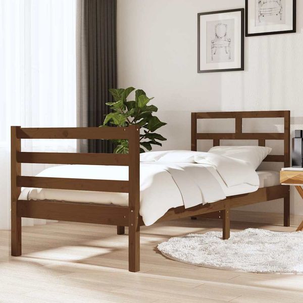 vidaXL Posteľný rám medový masívne drevo 75x190 cm malé jednolôžko