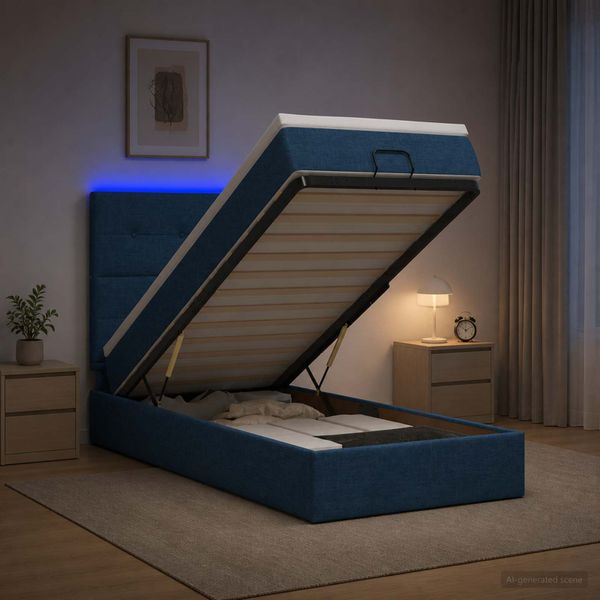vidaXL Ottoman posteľ s matracom a LED Modrá 80 x 200 cm Látka
