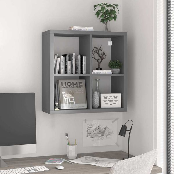 vidaXL Nástenná polica v tvare kocky, sivá 69,5x29,5x69,5 cm, MDF