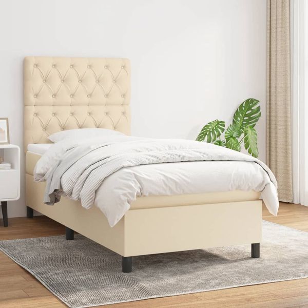 vidaXL Posteľný rám boxsping s matracom krémový 80x200 cm látka