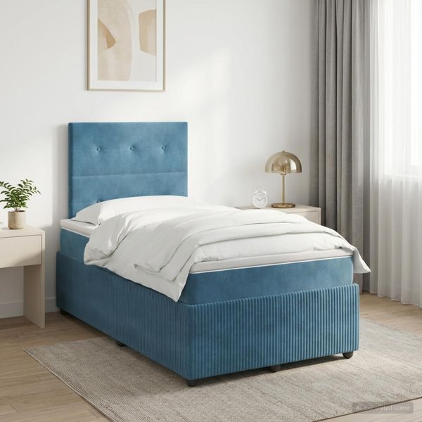 vidaXL Posteľ boxspring s matracom Modrá 120 x 200 cm Zamat