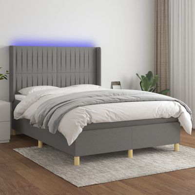 vidaXL Posteľ boxsping s matracom a LED tmavosivá 140x200 cm látka