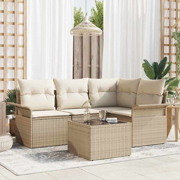 vidaXL Súprava záhradných pohoviek s úložiskom 5 pcs Béžová polyratan