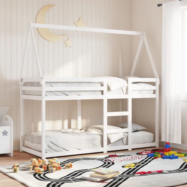 vidaXL Poschodová posteľ so strechou biela 90x190 cm borovicový masív