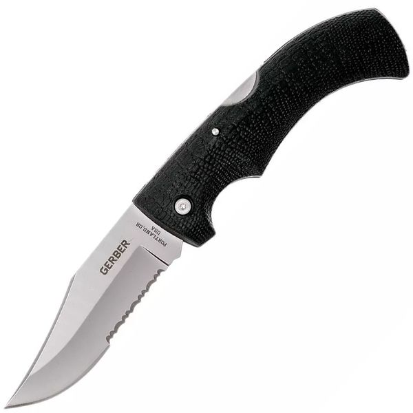 Gerber 31-003614 Gator Clip Point Serrated vreckový nôž 9,5 cm, matná Satin, čierna, GFN, puzdro