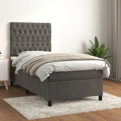 vidaXL Posteľný rám boxspring s matracom tmavosivý 90x190 cm zamat