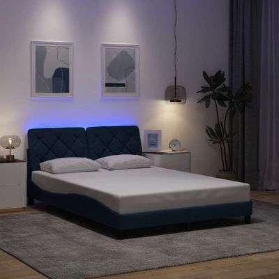 vidaXL Rám postele s LED bez matraca modrá 140x200 cm látka