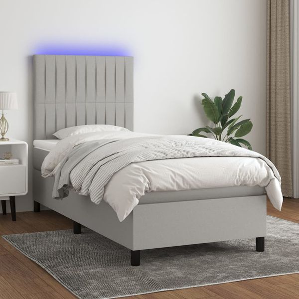 vidaXL Posteľ boxsping s matracom a LED bledosivá 80x200 cm látka