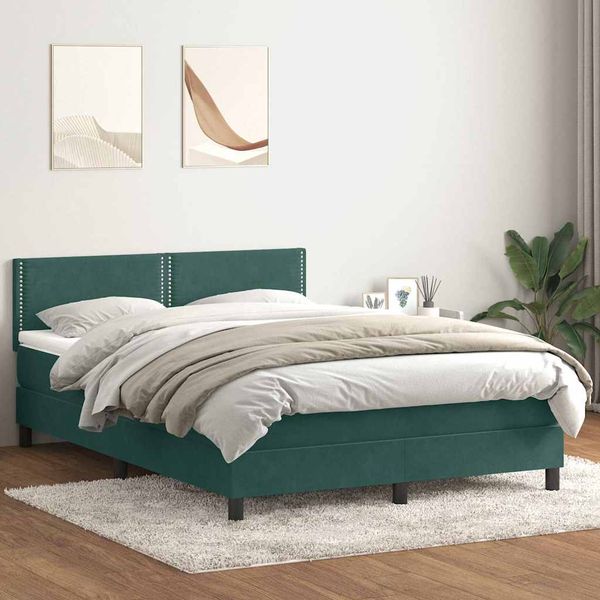 vidaXL Posteľný rám boxsping s matracom tmavozelený 160x220 cm zamat