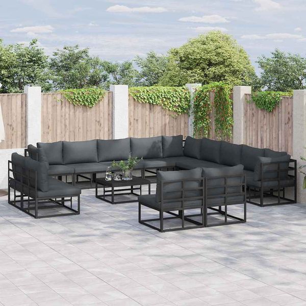 vidaXL Súprava záhradných pohoviek s vankúšom 14 pcs Čierna Hliník