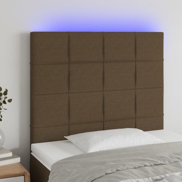 vidaXL Čelo postele s LED tmavohendé 90x5x118/128 cm látka