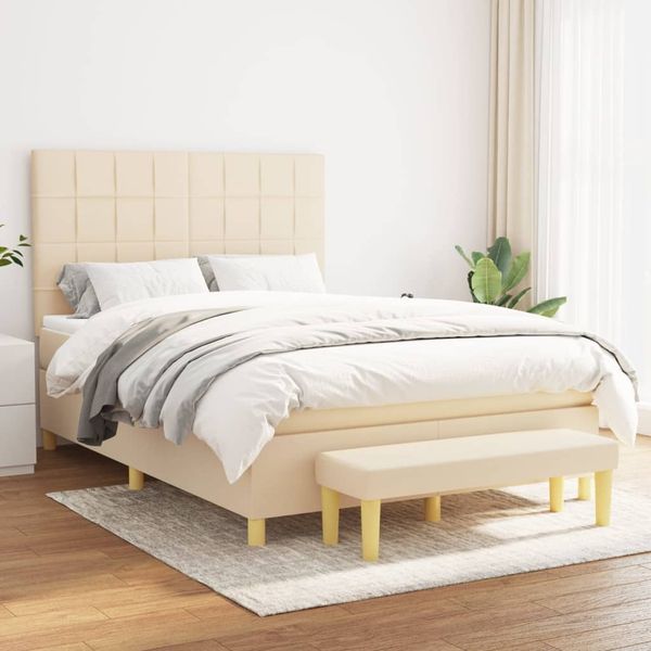 vidaXL Boxspring posteľ s matracom krémový 140x190 cm látka