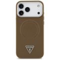 Puzdro Guess Magsafe PU Leather Case s trojuholníkovým logom a strieborným kovovým rámom fotoaparátu pre iPhone 17 Pro Max hnedé
